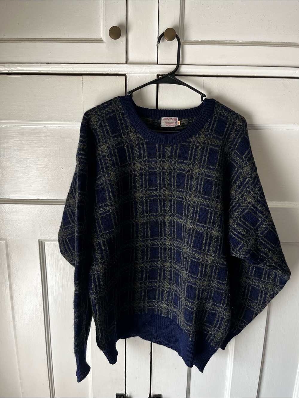 VTG - 1980’s - Michael Ross Grid Pattern Wool Knit Sweater - Men’s Size L